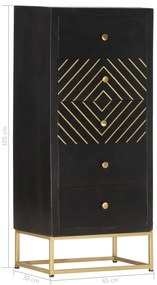 vidaXL Συρταριέρα Μαύρο / Χρυσό 45x30x105 εκ. από Μασίφ Ξύλο Μάνγκο
