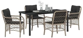 vidaXL Σέτ φαγητού για κήπο με μαξιλάρι 5 pcs Ανοιχτό γκρι Πολυ ράταν