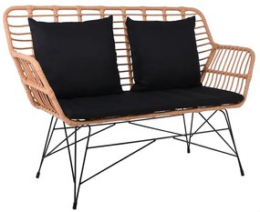 SALSA MAX Living Καναπές Κήπου 2Θέσιος, Μέταλλο Βαφή Μαύρο, Wicker Φυσικό, Μαξιλάρια Μαύρο  147x70x105cm [-Μαύρο-, -Φυσικό-] [-Wicker-, -Μέταλλο-] Ε285,Κ