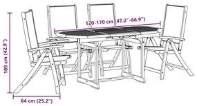 Σετ Τραπεζαρίας Κήπου 5 Τεμαχίων Μασίφ Ξύλο Ακακίας / Τεξτιλίνη - Καφέ