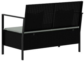 vidaXL Παγκάκι Κήπου Διθέσιο Μαύρο από Συνθετικό Ρατάν με Μαξιλάρια