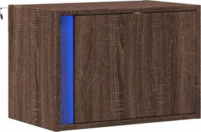 vidaXL Κομοδίνο Επιτοίχιο με Φώτα LED Καφέ Δρυς