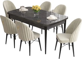 Extendable Dining Table &amp; Chairs Set (7 Pieces) Roz - Black Marble, Cream Black Marble
Cream