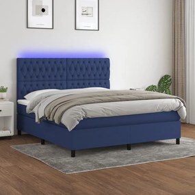 vidaXL Κρεβάτι Boxspring με Στρώμα & LED Μπλε 180x200 εκ. Υφασμάτινο