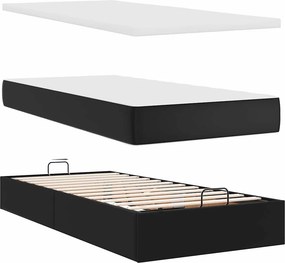 vidaXL Οθωμανικό κρεβάτι με στρώματα &amp; LEDs Μαύρο Συνθετικό δέρμα
