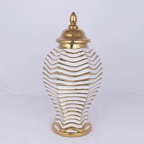 Βάζο Κεραμικό Με Καπάκι 21.2x21.2x42.2cm White-Gold Estheti Home Κεραμικό
