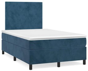 vidaXL Κρεβάτι Boxspring με Στρώμα &amp; LED Σκ. Μπλε 120x190εκ. Βελούδινο