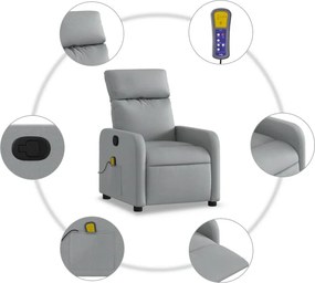 vidaXL Πολυθρόνα Μασάζ Ανακλινόμενη Ανοιχτό Γκρι Υφασμάτινη