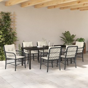 vidaXL Σετ Τραπεζαρίας Κήπου 7 Τεμαχίων με Μαξιλάρες Μαύρο Πολυ ρατάν
