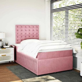 vidaXL Κρεβάτι Boxspring με Στρώμα Ροζ 120x190 εκ. Βελούδινο