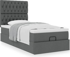 vidaXL Οθωμανικό κρεβάτι με στρώμα σκούρο γκρι 90x190cm ύφασμα