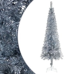 vidaXL Χριστουγεννιάτικο Δέντρο Slim με LED & Μπάλες Ασημί 240 εκ.
