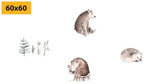 Σετ εικόνων ζώα του δάσους σε μινιμαλιστικό στυλ - 4x 60x60