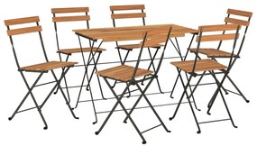 vidaXL Σετ Τραπεζαρίας Bistro Πτυσσόμενο 7 τεμ. Μασίφ Ακακία &amp; Ατσάλι