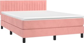 vidaXL Κρεβάτι Boxspring με Στρώμα Ροζ 140x200 εκ. Βελούδινο