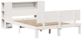 Κρεβάτι Βιβλιοθήκη Χωρίς Στρώμα Λευκό 135x190 εκ Μασίφ Πεύκο - Λευκό