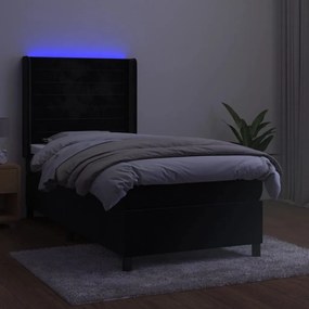 vidaXL Κρεβάτι Boxspring με Στρώμα &amp; LED Μαύρο 80x200 εκ. Βελούδινο