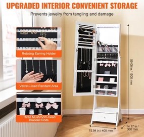 VEVOR Mirror Jewelry Cabinet Standing Mirror with Storage Full Length White