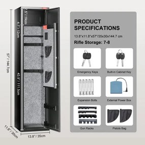 VEVOR 7-8 Rifles Gun Safe, Rifle Safe with Digital Keypad &amp; Lock, Gun Storage Cabinet for Shotguns with Built-in Storage Locker, Removable Storage Shelf for Home Long Gun and Pistols