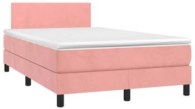 vidaXL Κρεβάτι Boxspring με Στρώμα & LED Ροζ 120x190 εκ. Βελούδινο