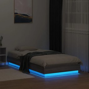 vidaXL Πλαίσιο Κρεβατιού με λυχνίες LED Γκρι sonoma 90 x 190 εκ.