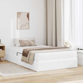 vidaXL Κρεβάτι με αποθηκευτικό χώρο και στρώμα 2 pcs Λευκό Δέρμα