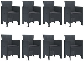 vidaXL 9 τεμαχίων σετ κήπου με μαξιλάρια ανθρακί πολυ ρατάν