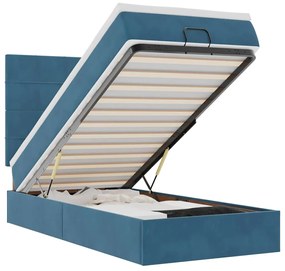 vidaXL Οθωμανικό κρεβάτι με στρώματα & LEDs Σκούρο μπλε Βελούδο