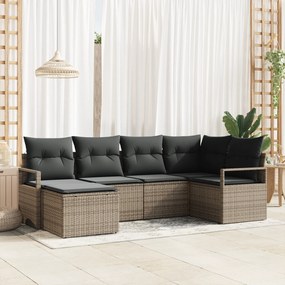 vidaXL Σετ Καναπέ Κήπου 6 τεμαχίων με Μαξιλάρια Γκρι Πολυ Ρατάν
