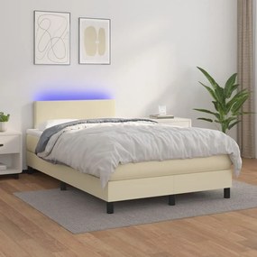 vidaXL Κρεβάτι Boxspring με Στρώμα &amp; LED Κρεμ 120x200 εκ. Συνθ. Δέρμα