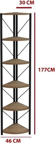 Stewehome Μεταλλική γωνιακή βιβλιοθήκη με 6 ράφια 46x30x177 cm