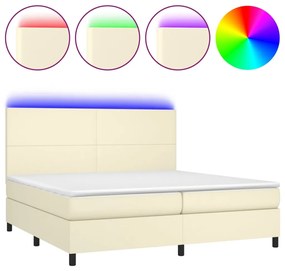vidaXL Κρεβάτι Boxspring με Στρώμα & LED Κρεμ 200x200 εκ. Συνθ. Δέρμα