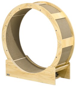 PawHut Τροχός για γάτες 91 cm με φρένο, επιφάνεια ξυσίματος, δρυς