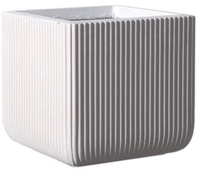 Supergreens Γλάστρα Πήλινη Τετράγωνη ''Stripe'' Λευκή L 37x37x33 εκ.