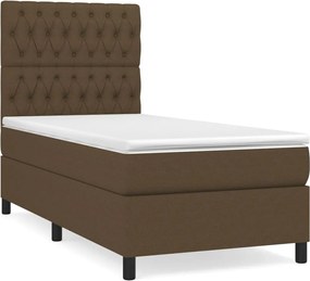 vidaXL Κρεβάτι Boxspring με Στρώμα Σκούρο Καφέ 90x200 εκ. Υφασμάτινο