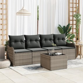 vidaXL 5 τεμαχίων σετ καναπέ κήπου με μαξιλάρια Γκρι Πολυ Ρατάν