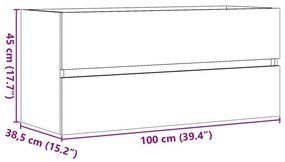 Ντουλάπι Νιπτήρα Γκρι Σκυροδέματος 100x38,5x45 εκ. Επεξ. Ξύλο - Γκρι