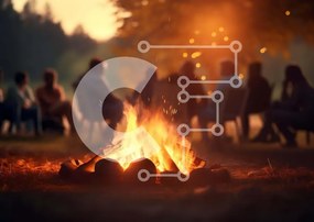 Intra Συλλεκτικό Ξύλινο Παζλ Plywood 4mm - Ομάδα ανθρώπων γύρω από τη φωτιά στο δάσος Σε Ξύλινο Κουτί - Διαστάσεις: 10x10 cm – 25 κομμάτια