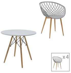 Σετ Τραπεζαρίας Ezra-Julita 5τεμ pp-mdf σε λευκό/γκρι με φυσική απόχρωση πόδια Φ80x73εκ 80x80x73 εκ.