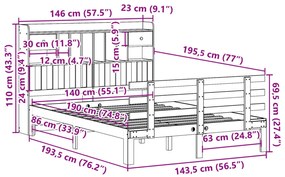 Κρεβάτι Βιβλιοθήκη Χωρίς Στρώμα 140x190 εκ Μασίφ Ξύλο Πεύκου - Λευκό
