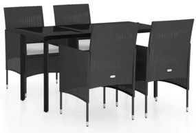 vidaXL Σετ Τραπεζαρίας Κήπου 5 Τεμαχίων Μαύρο με Μαξιλάρια