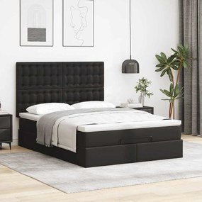 vidaXL Οθωμανικό κρεβάτι με στρώμα Μαύρο 140x200cm Faux Leather