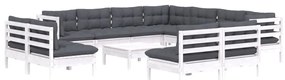 vidaXL Σαλόνι Κήπου Σετ 12 Τεμ. Λευκό Μασίφ Ξύλο Πεύκου &amp; Μαξιλάρια