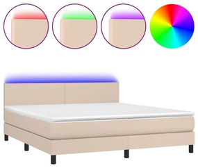 vidaXL Κρεβάτι Boxspring Στρώμα&LED Καπουτσίνο 160x200 εκ. Συνθ. Δέρμα