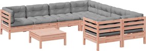 vidaXL Καναπές Κήπου Σετ 9 Τεμ. Μασίφ Ψευδοτσούγκα Ελάτης Μαξιλάρια