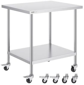 VEVOR Stainless Steel Work Table Commercial Prep Table 30x36 Inch With 4 Casters