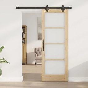 vidaXL Συρόμενη Πόρτα Καφέ 73.5 x 198.5 εκ. Ξύλο και μέταλλο