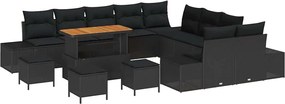 vidaXL Σετ Καναπέ Κήπου με μαξιλάρι 14 pcs Μαύρο Πολυ ράταν