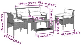 Σαλόνι Κήπου Σετ 4 Τεμαχίων Γκρι Συνθετικό Ρατάν με Μαξιλάρια - Γκρι