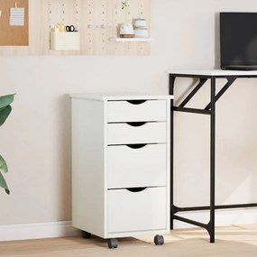 VidaXL Ντουλάπι Κυλιόμενο με Συρτάρια MOSS Λευκό από Μασίφ Ξύλο Πεύκου